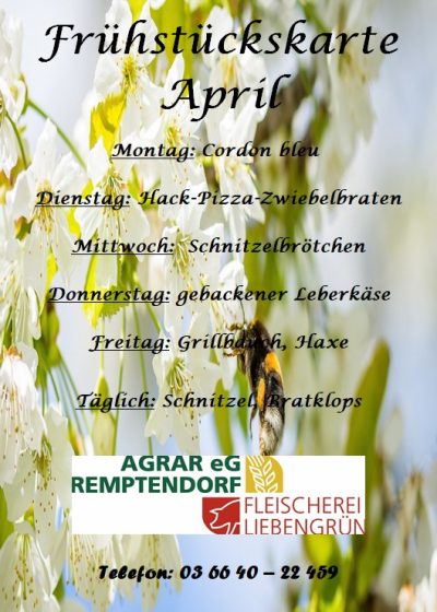 Frühstückskarte April