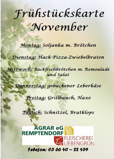 Frühstückskarte November