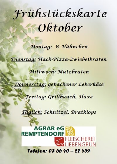 Frühstückskarte Oktober