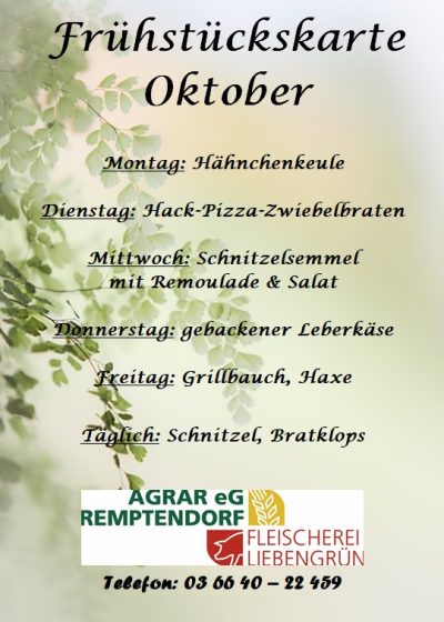 Frühstückskarte Oktober